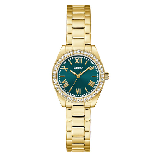 Γυναικείο Ρολόι Guess Gold Tone με Πράσινο Καντράν & Ζιργκόν