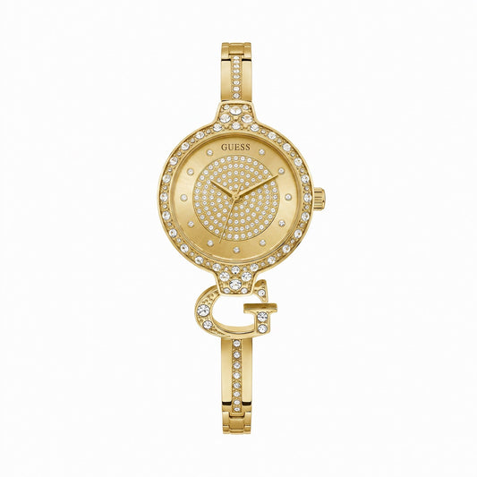 Γυναικείο Ρολόι Guess Χρυσό με Κρύσταλλα και Logo Bracelet