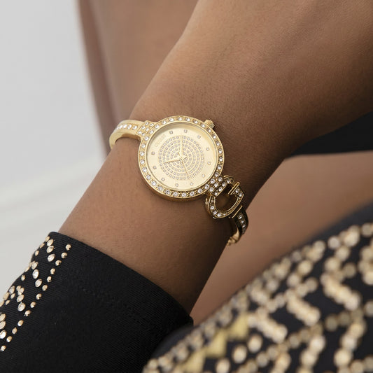 Γυναικείο Ρολόι Guess Χρυσό με Κρύσταλλα και Logo Bracelet