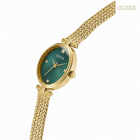 Γυναικείο Ρολόι Guess Χρυσό με Πράσινο Καντράν και Mesh Bracelet