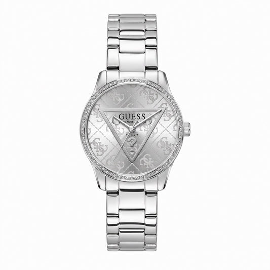 Γυναικείο Ρολόι Guess Ασημί με Logo Dial και Κρύσταλλα
