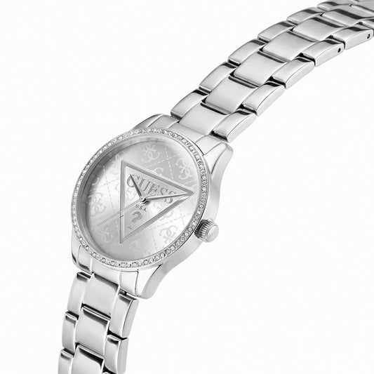 Γυναικείο Ρολόι Guess Ασημί με Logo Dial και Κρύσταλλα