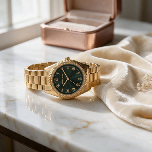 Ρολόι Γυναικείο Michael Kors Lexington Χρυσό με Πράσινο Καντράν και Κρύσταλλα MK7622