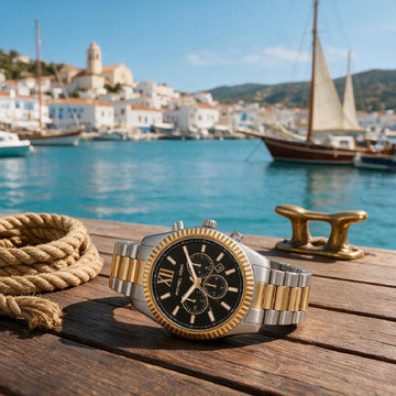 Ρολόι Ανδρικό Michael Kors Lexington Δίχρωμο Ασημί Χρυσό με Μαύρο Καντράν και Χρονογράφο MK9207