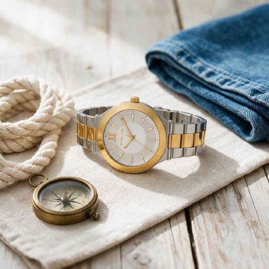 Ρολόι Ανδρικό Michael Kors Austin Δίχρωμο Ασημί Χρυσό με Ασημί Καντράν MK9274