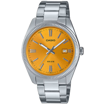 Ρολόι Ανδρικό Casio MTP-1302PD-9AV Ασημί με Πορτοκαλί Καντράν