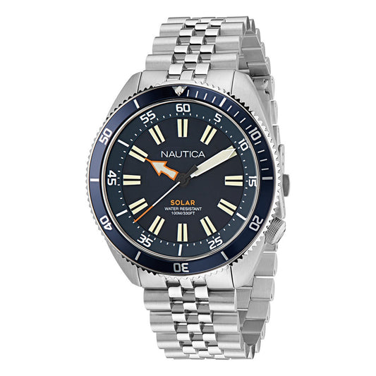 Nautica Vintage Solar Silver Stainless Steel Bracelet
