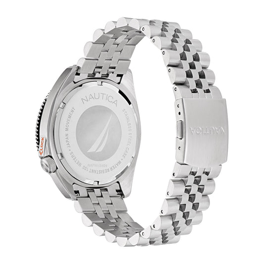 Nautica Vintage Solar Silver Stainless Steel Bracelet