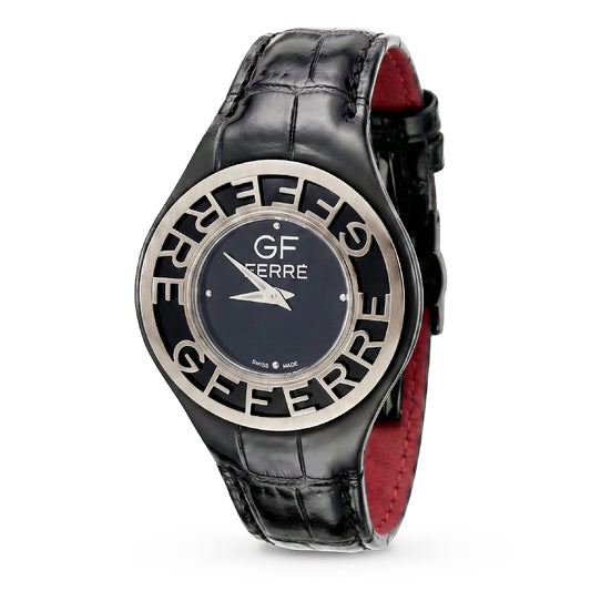 Γυναικείο Ρολόι GF Ferre Swiss Made με Μαύρο Δερμάτινο Λουράκι