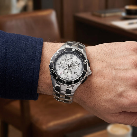 Ανδρικό Ρολόι Sector Chronograph Ασημί με Μαύρη Στεφάνη