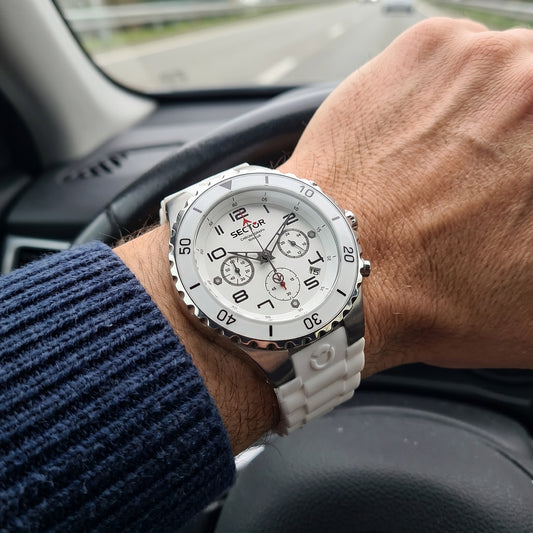 Ανδρικό Ρολόι Sector Chronograph με Λευκό Λουράκι Σιλικόνης