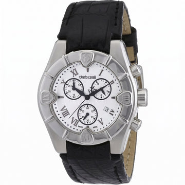Ανδρικό Roberto Cavalli Swiss Made Chronograph Ρολόι με Μαύρο Δερμάτινο Λουράκι