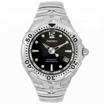 Ανδρικό Ρολόι Seiko Kinetic Auto Relay Ασημί με Μαύρο Καντράν
