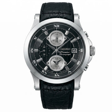 Ανδρικό Ρολόι Seiko Premier Chronograph Μαύρο με Δερμάτινο Λουράκι