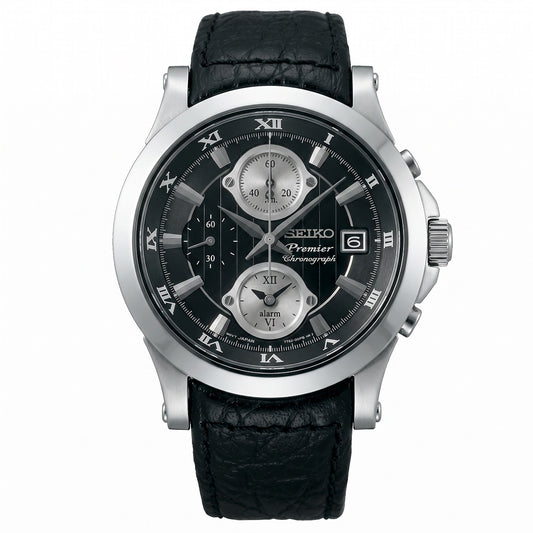 Ανδρικό Ρολόι Seiko Premier Chronograph Μαύρο με Δερμάτινο Λουράκι