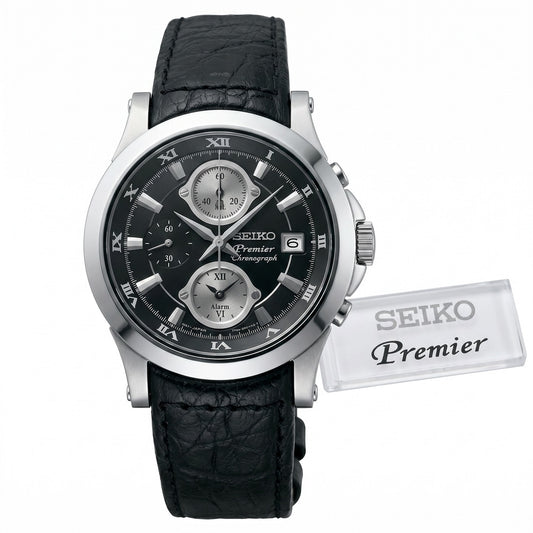 Ανδρικό Ρολόι Seiko Premier Chronograph Μαύρο με Δερμάτινο Λουράκι