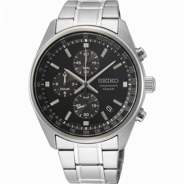 Ανδρικό Ρολόι Seiko Chronograph Ασημί με Μαύρο Καντράν