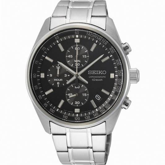 Ανδρικό Ρολόι Seiko Chronograph Ασημί με Μαύρο Καντράν
