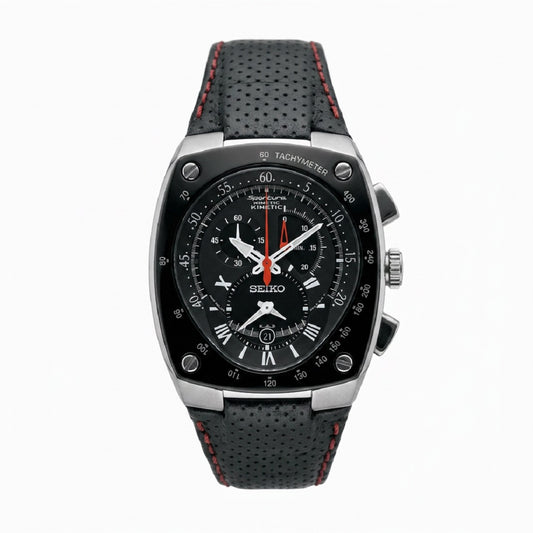 Ανδρικό Seiko Sportura Kinetic Chronograph Μαύρο Δερμάτινο Λουράκι