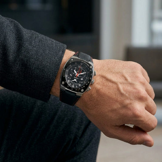 Ανδρικό Seiko Sportura Kinetic Chronograph Μαύρο Δερμάτινο Λουράκι