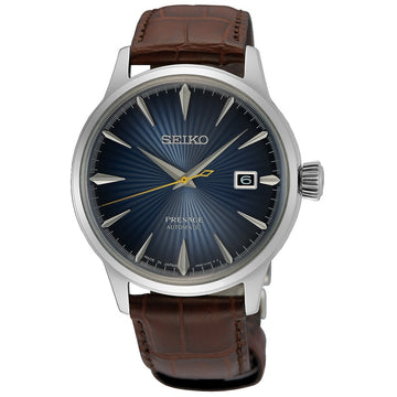 Seiko Presage "Midnight Blue Moon" Cocktail Time Automatic Brown Leather Strap