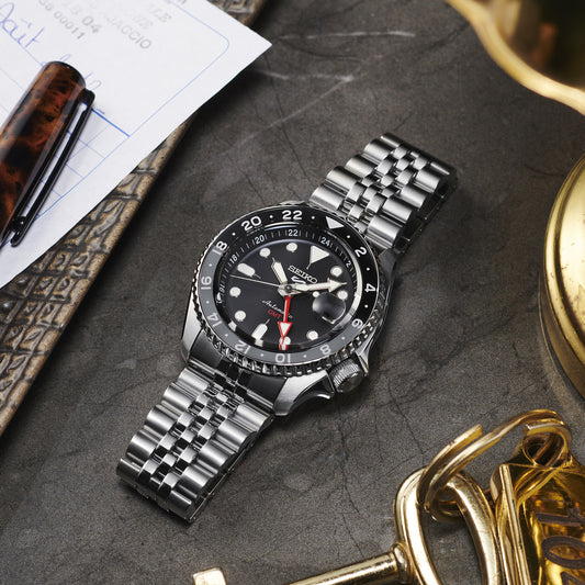 Seiko 5 Sports 'Black Grape' GMT SKX Re-Interpretation Automatic Silver Stainless Steel Bracelet