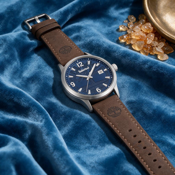 Ρολόι Ανδρικό Timberland Ασημί με Μπλε Καντράν & Καφέ Δερμάτινο Λουράκι TDWGB0109002