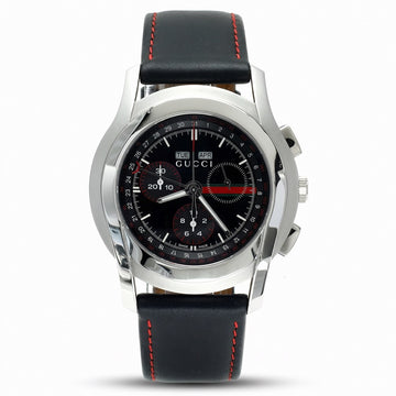 Ανδρικό Ρολόι Gucci Chronograph Swiss Made με Μαύρο Δερμάτινο Λουράκι