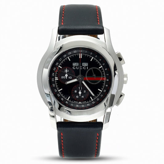 Ανδρικό Ρολόι Gucci Chronograph Swiss Made με Μαύρο Δερμάτινο Λουράκι
